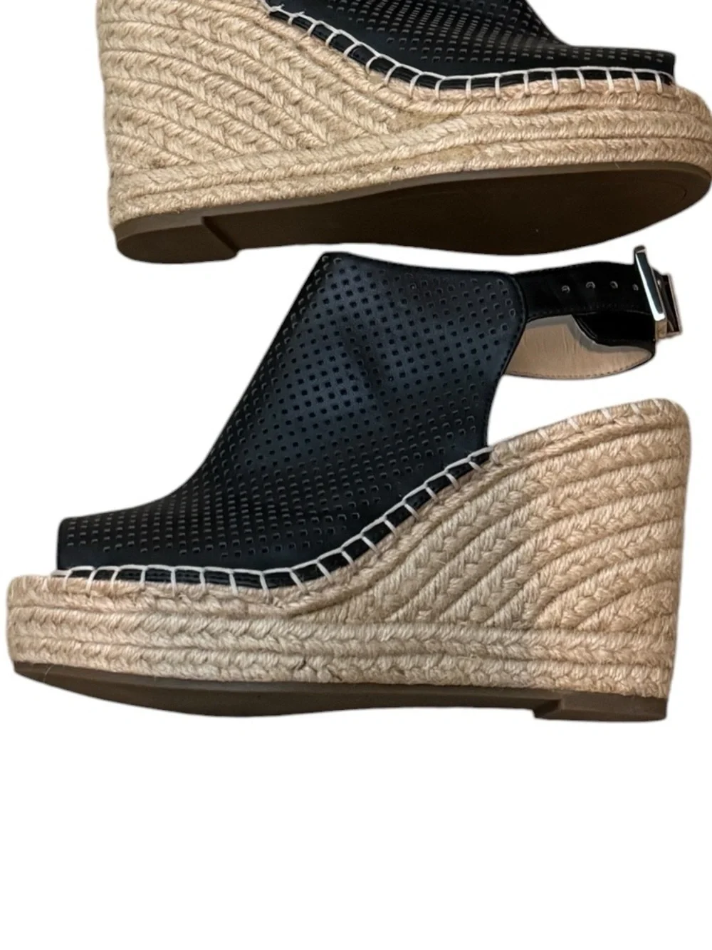 Kenneth Cole Black Perforated Front Wedge Espadrilles S